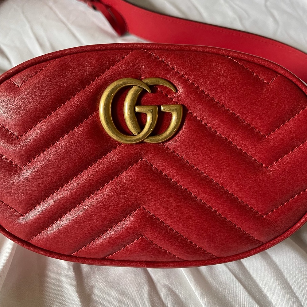 Gucci Marmont Red Leather Belt Bag